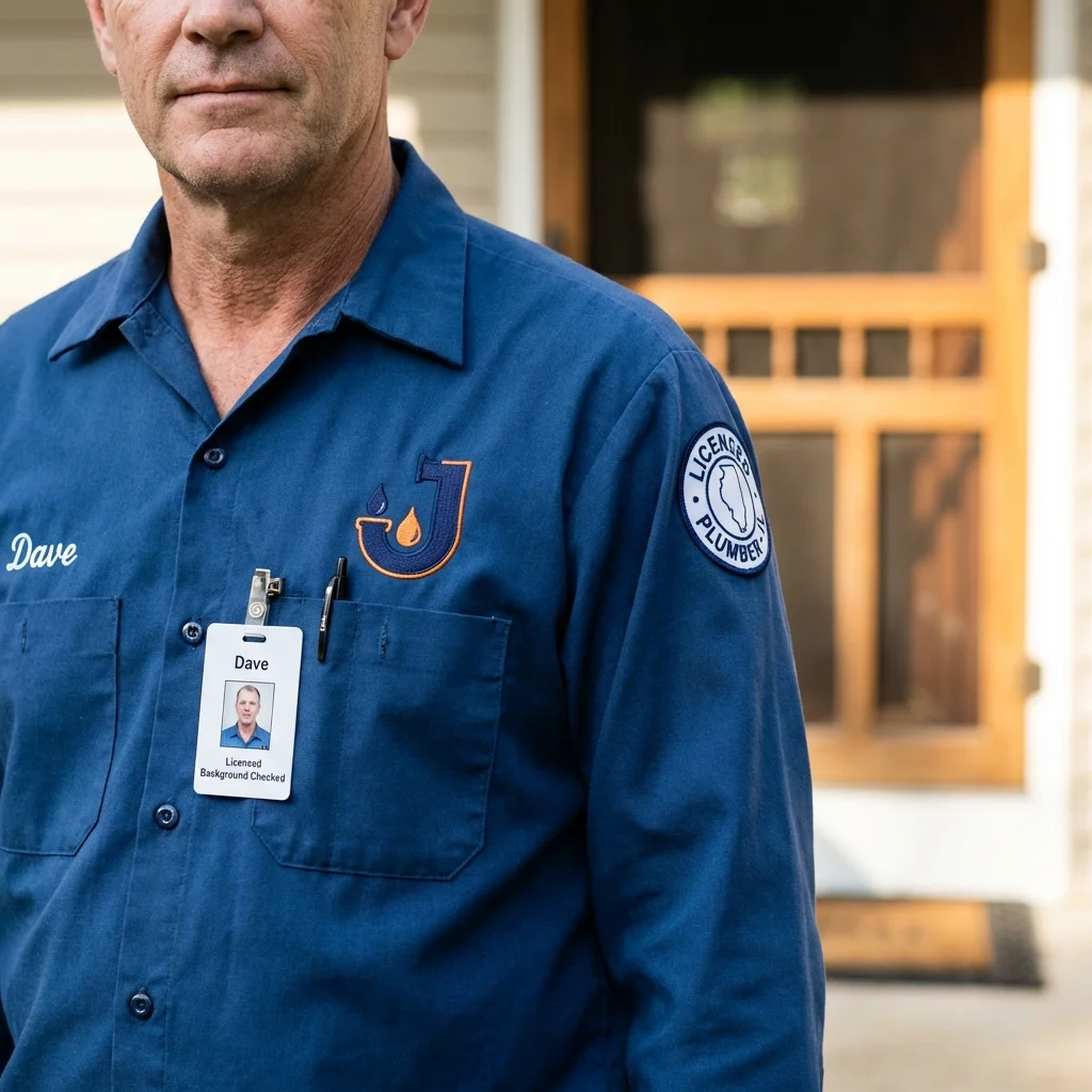 Licensed plumber showing ID badge in Englewood, FL