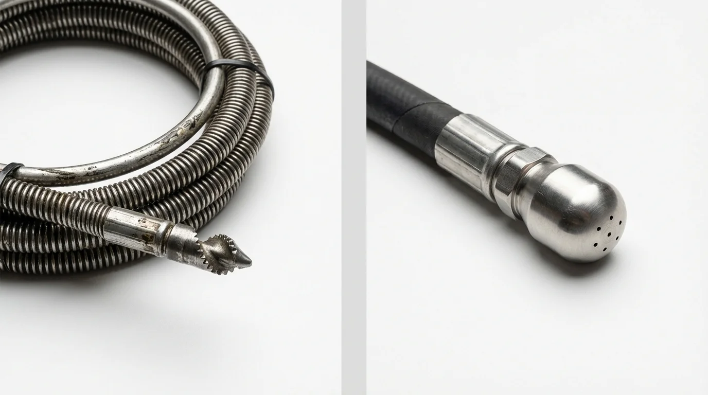Drain snake cable and hydro jetting nozzle used for drain cleaning in Englewood, FL