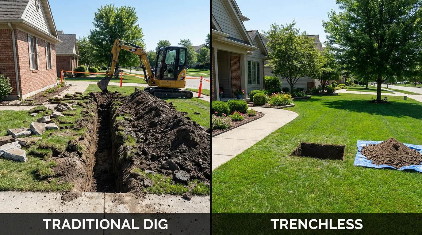 Trenchless sewer repair with minimal yard damage versus traditional excavation in Englewood, FL